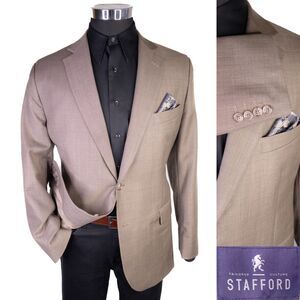 Stafford Classic Travel Sport Coat Blazer Mens Sz 44R Solid Brow Wool Blend